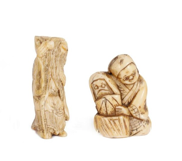 â€ TWO MEIJI PERIOD JAPANESE CARVED IVORY NETSUKES one
