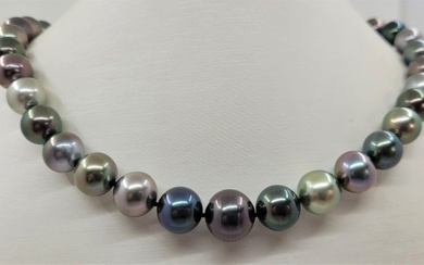 no reserve - Certified Aurora Peacock - 10.0x12.8mm Large Multi Tahitian Pearls - 14 kt. Yellow gold - Necklace