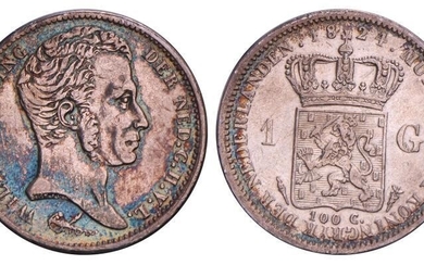 1 Gulden Willem I 1824 U met streepje. Fraai / Zeer Fraai (gepoetst).
