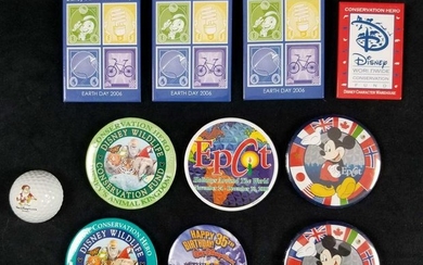 10 Piece Lot of Walt Disney Buttons and 1 Golf Magnet