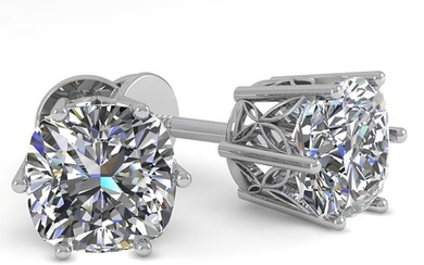 1.0 ctw VS/SI Cushion Cut Diamond Stud Art Deco Earrings 14k White Gold