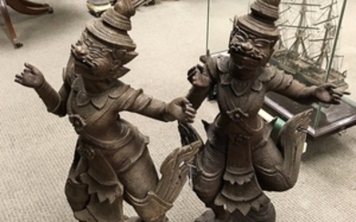 Three Southeast Asian Carved Wood and Metal Statues