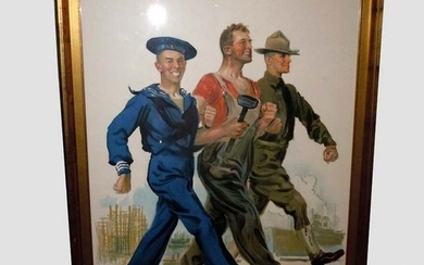 WWI POSTER JAMES MONTGOMERY FLAGG TOGETHER WE WIN circa