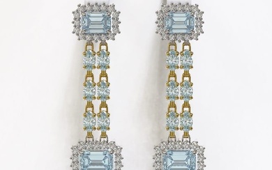 10.82 ctw Aquamarine & Diamond Earrings 14K Yellow Gold