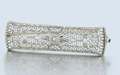 10K WG Filigree Art Deco Diamond Brooch