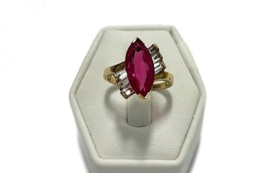 10k Yellow Gold Red Sapphire and Colorless Topaz Ring