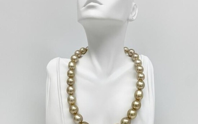 12-15mm South Sea Oval Pearl Necklace with Gold Clasp
