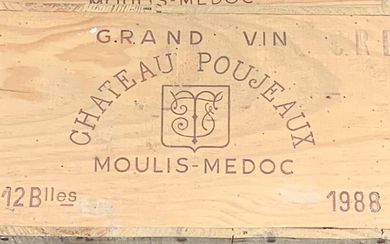 12 Bottles Château Poujeaux 1988 - Moulis - Original wooden case