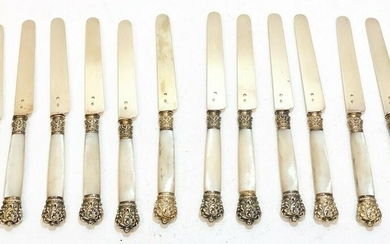 12 French 950 Silver & Mother of Pearl Fish Knives