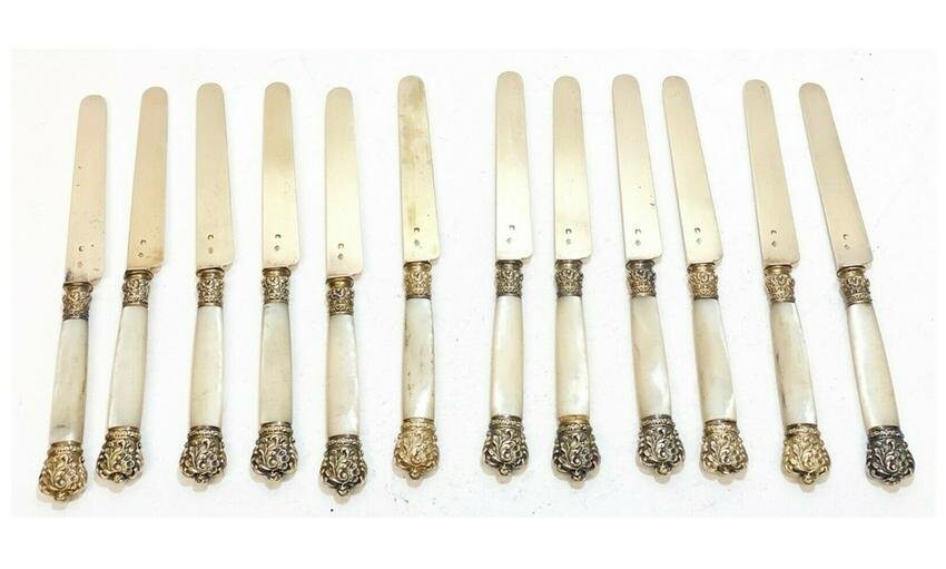 12 French 950 Silver & Mother of Pearl Fish Knives