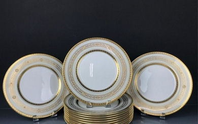 12 GILT MINTON DINNER PLATES RETAILED BY TIFFANY & CO