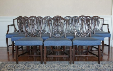 (12) HEPPLEWHITE STYLE SHIELD BACK DINING CHAIRS