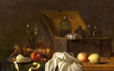 Pieter Harmensz. Verelst - Still Life with a Chest, Dish, Rummer, Columbine Cup, Pomegranate, Lemons, and Olives