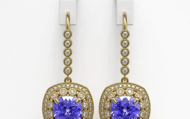 13.4 ctw Tanzanite & Diamond Victorian Earrings 14K Yellow Gold