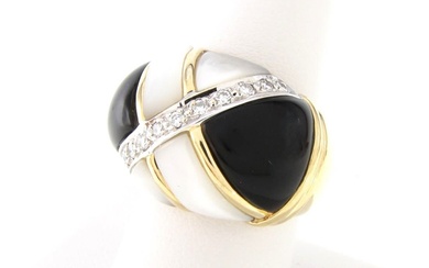 14K WG/YG Onyx and M-O-P Inlay Dome Ring