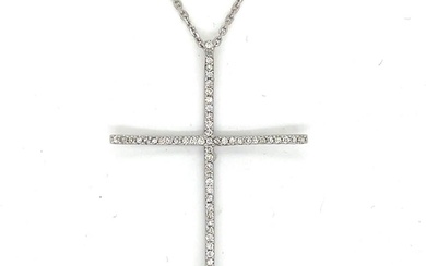 14K White Gold 0.80 Ct. Curved Diamond Cross Necklace