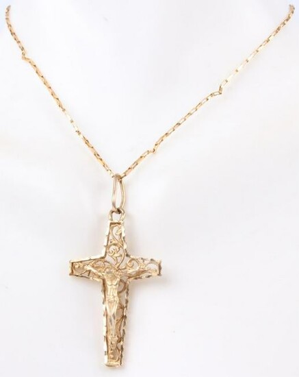 14K YELLOW GOLD CHAIN AND CROSS PENDANT
