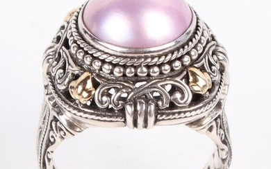 14K YELLOW GOLD & STERLING MABE PEARL LADIES RING