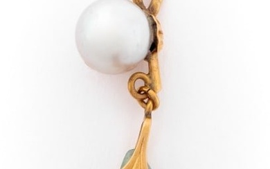 14K Yellow Gold Cultured Pearl Jade Pendant