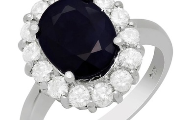 14k White Gold 3.18ct Sapphire 0.92ct Diamond Ring