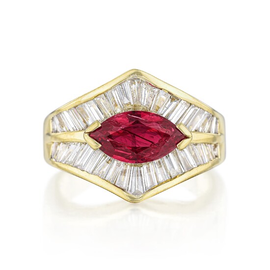 1.50-Carat Marquise-Cut Ruby and Diamond Ring