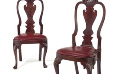 THE RAWLE FAMILY PAIR OF QUEEN ANNE CARVED WALNUT COMPASS-SEAT SIDE CHAIRS, PHILADELPHIA, 1740-1760