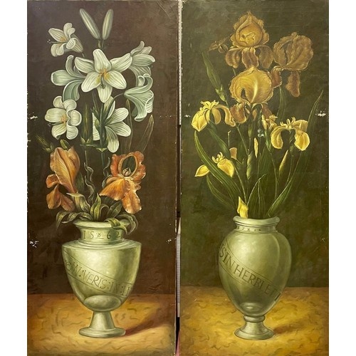 17th CENTURY MANNER, Flowers in Classical Vases, oil on canv...