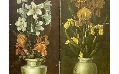 17th CENTURY MANNER, Flowers in Classical Vases, oil on canv...
