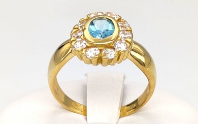 18 kt yellow gold 18 kt ring with aquamarine and zircon