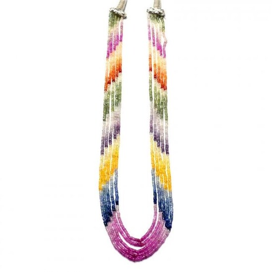 180.00 ct. Multi color Sapphire Rondelle beads Necklace