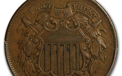 1864 Two Cent Piece Large Motto AU