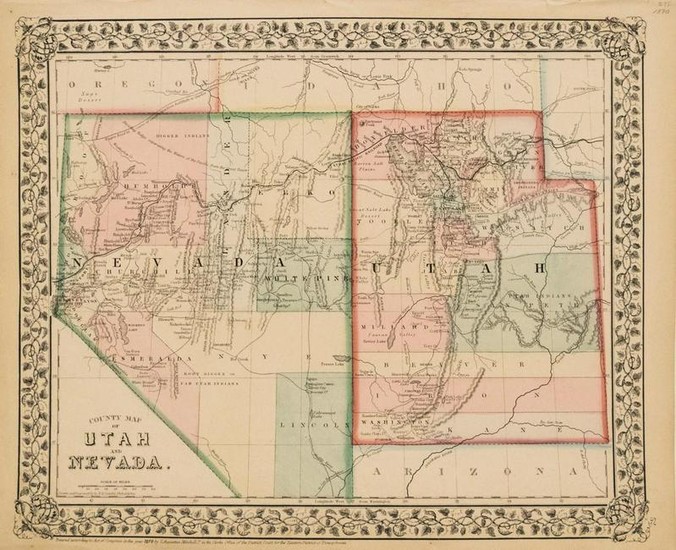 1870 Mitchell Map of Nevada and Utah -- County Map of