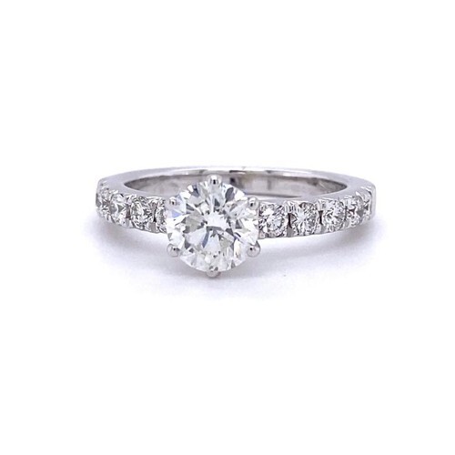 18ct white gold ring, with 1.01ct centre diamond (G/sI2) and...