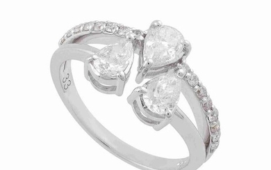 18k White Gold Ring HI/SI Diamond Handmade Jewelry