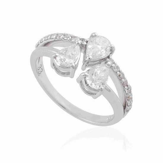18k White Gold Ring HI/SI Diamond Handmade Jewelry