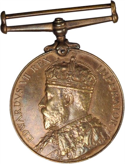 1902 Coronation Police medal. Bronze, 36 mm. MY-303. Edge mount with straight bar swivel suspension. Metropolitan Police. Extremely Fine.