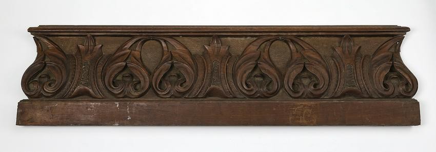 19th c. carved walnut architectural panel, 47"l