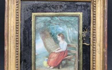 19th century English Miniature Sited Women in Garden