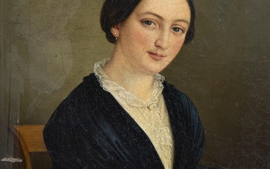 19th century oil on canvas portrait of a lady in original Empire frame, Germany, 1st half 19th century