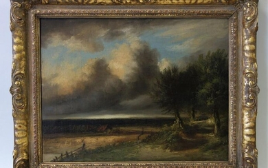 19thc Landscape + Albert Milch Gilt Wood Frame