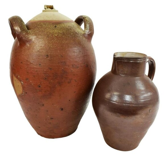 (2) ANTIQUE FRENCH EARTHENWARE JUG & PITCHER
