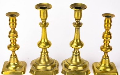 2 Pair 19th C George III Brass Candlesticks