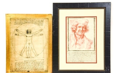 2 Prints Nicolas Poussin Portrait & Vitruvian Man