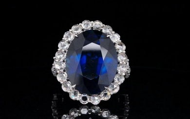 20.30ct Blue Sapphire, 4.50ctw Diamond and 18K Ring