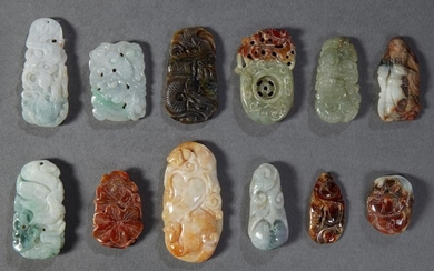 Group of Twelve Chinese Carved Jade/Jadeite Pendants