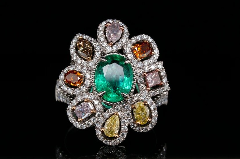 2.25ctw Diamond, 1.60ct Emerald & 14K Ring
