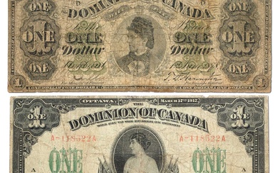 2x Dominion of Canada Banknotes, to include; one dollar, 1st...