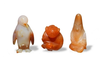 3 Chinese Agate Carvings, 19th-Early 20th Century