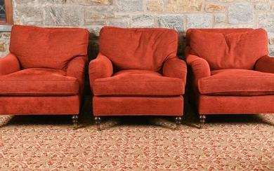 (3) EDWARD FERRELL RED UPHOLSTERED LOUNGE CHAIRS
