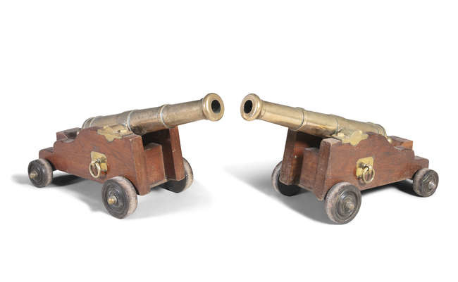 A PAIR OF 18TH/19TH CENTURY BRASS CANNONS, each...
